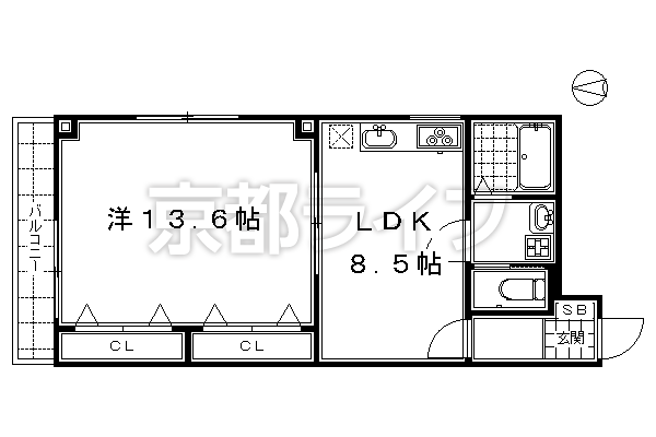 1LDK：洋13.6×LDK8.5（50.44㎡）
