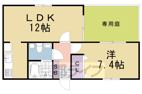 1LDK：洋7.4×LDK12（44.8㎡）