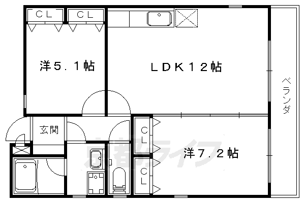 2LDK：洋7.2×洋5.1×LDK12（53.09㎡）