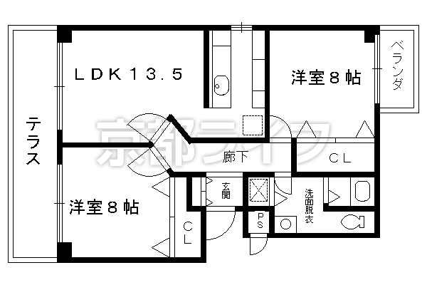 2LDK：洋8×洋8×LDK13.5（63.31㎡）