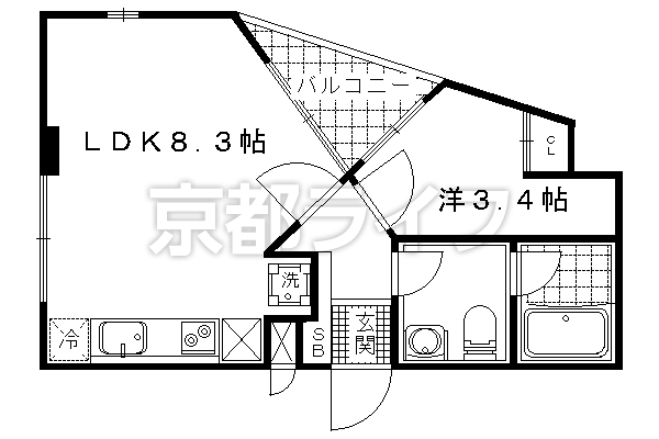 1LDK：洋3.4×LDK8.3（29.2㎡）