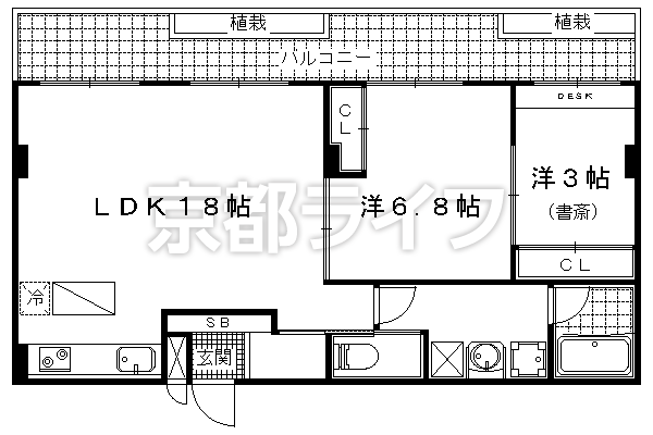 2LDK：洋6.8×洋3×LDK18(60㎡)