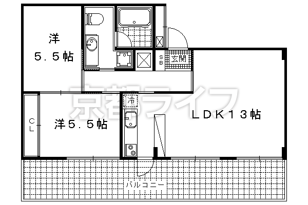 2LDK：洋5.5×洋5.5×LDK13(55.1㎡)