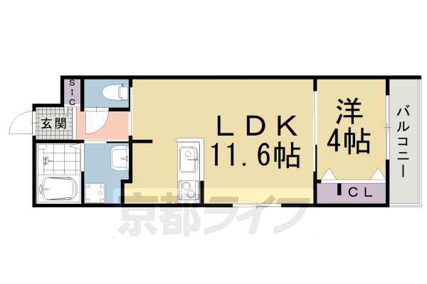 1LDK:洋4×LDK11.6(38.67㎡)