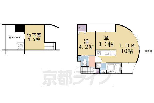 2SLDK:洋4.2×洋3.3×納4.9×LDK10(48.35㎡)