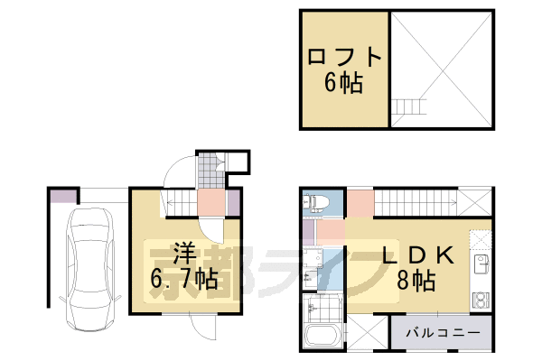 1LDK:洋6.7×LDK8×ロフト6(40.06㎡)