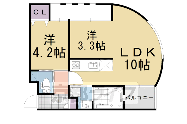 2LDK:洋3.3×洋4.2×LDK10(40.34㎡)