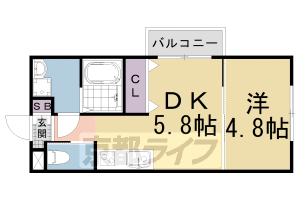 1DK:洋4.8×DK5.8(29.49㎡)