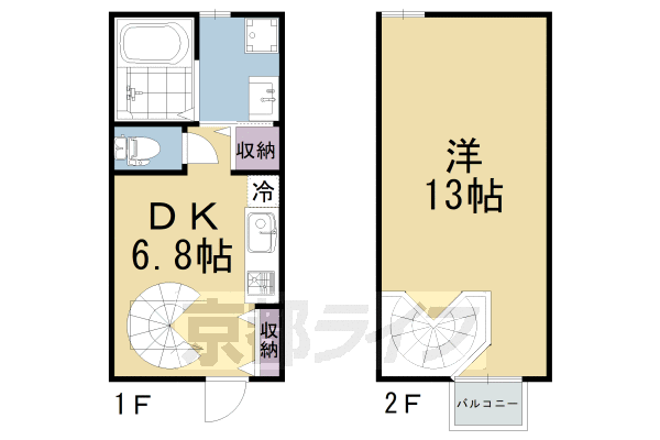 1LDK:洋13×DK6.8(43.1㎡)