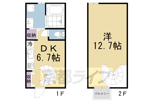 1LDK:洋12.7×DK6.7(43.1㎡)