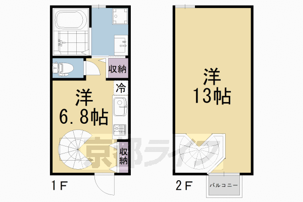 1LDK:洋13×DK6.8(43.1㎡)