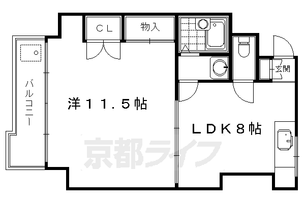 ■1LDK：洋11.5×LDK8(43 ㎡)