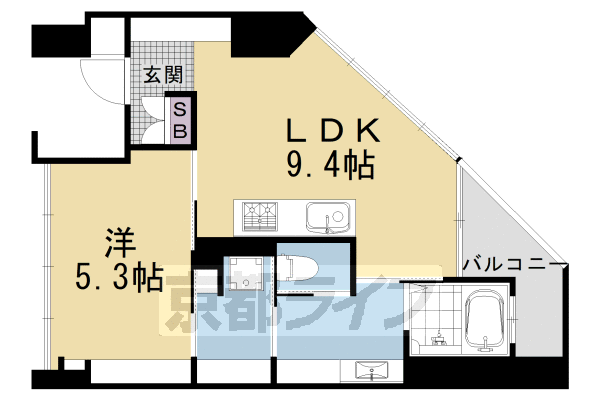 ■1LDK：洋5×LDK9.4(40.39 ㎡)