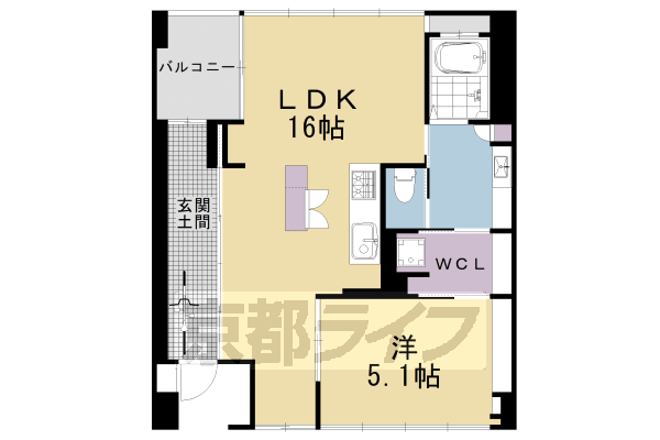 ■1LDK：洋5.1×LDK16(58.39 ㎡)