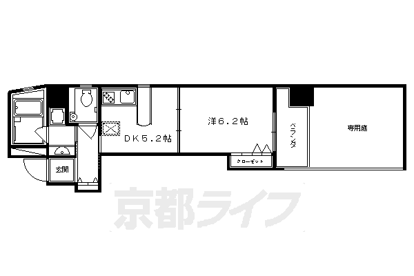 ■1DK：洋6.2×DK5.2(30.59 ㎡)