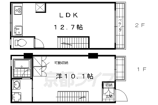 ■1LDK：洋10.1×LDK12.7(52.37㎡)
