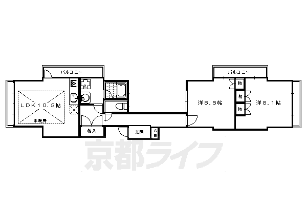 ■2LDK：洋8.1×洋8.5×LDK10.3(65.41㎡)
