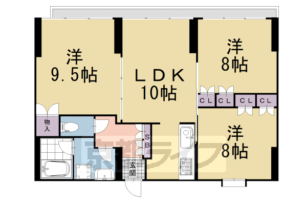 ■3LDK：洋8×洋8×洋9.5×LDK10(80.08 ㎡)