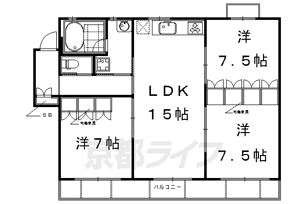 ■2LDK：洋7.5×洋7.5×洋7×LDK15(83.01 ㎡)