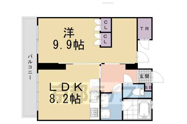 ■1LDK：洋9.9×LDK8.2(45.02㎡)