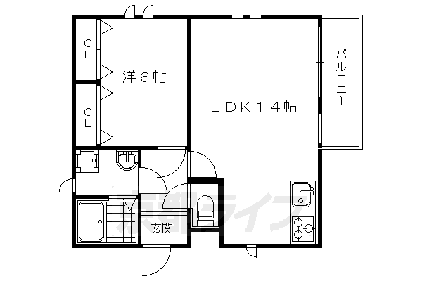 1LDK：洋6×LDK14（46.08 ㎡）