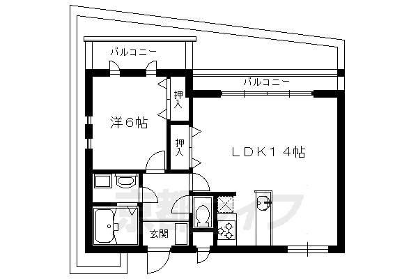 1LDK：洋6×LDK14（46.08 ㎡）