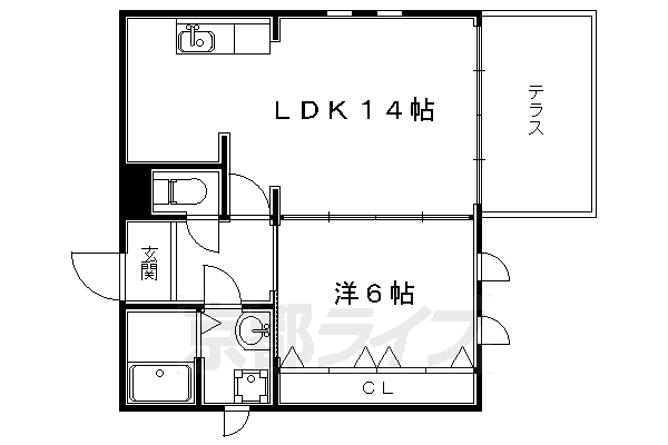 1LDK：洋6×LDK14（46.08 ㎡）