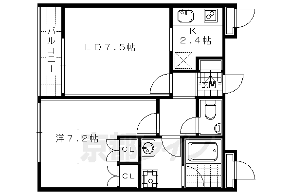 ■1LDK：洋7.2×LD7.5×K2.4(40.39 ㎡)