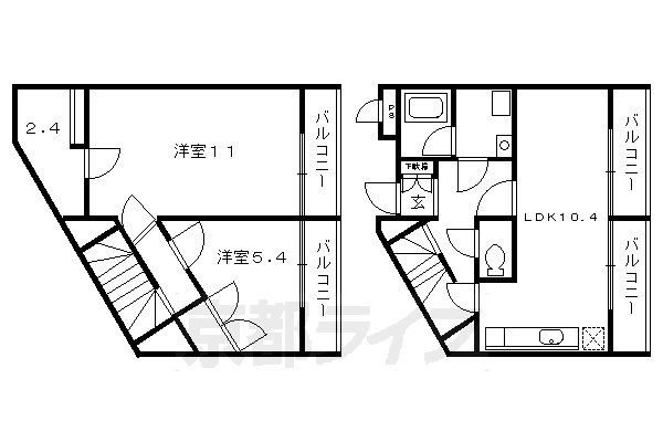 ■2SLDK：洋11×洋5.4×納2.4×LDK10.4(70.09 ㎡)