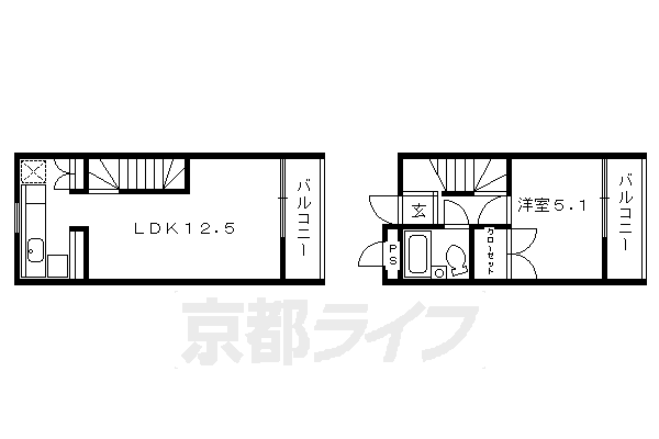■1LDK：洋5.1×LDK12.5(40.68 ㎡)