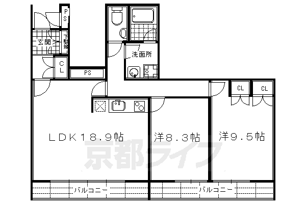 ■2LDK：洋9.5×洋8.3×LDK18.9(83 ㎡)