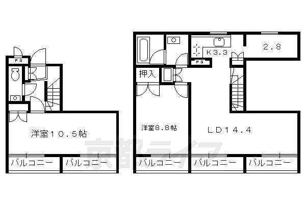 ■2LDK：洋10.5×洋8.8×LDK20.5(87.11 ㎡)