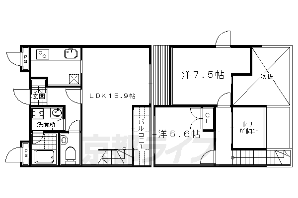■2LDK：洋6.6×洋7.5×LDK15.9(70.6 ㎡)