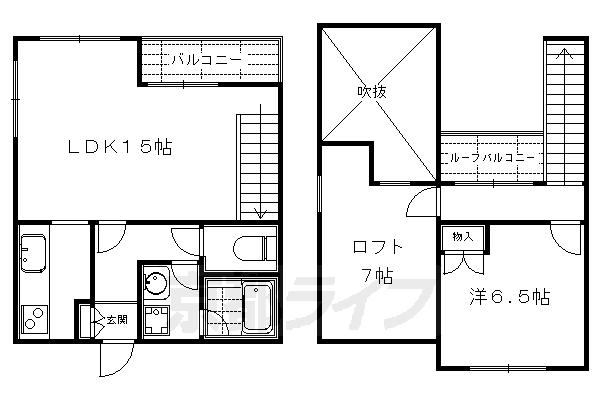 ■1SLDK：洋6.5×LDK15×ロフト7(69.42 ㎡)