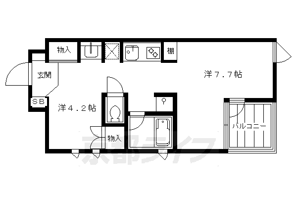 1LDK：洋7.7×洋4.2×K2（32.3㎡）