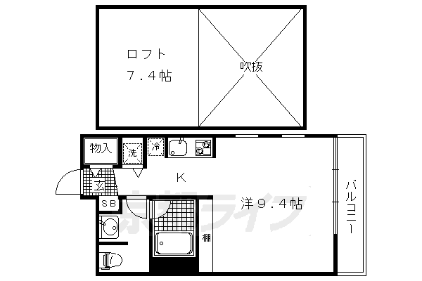 1K：洋9.4×K2×ロフト7.4（42.29㎡）