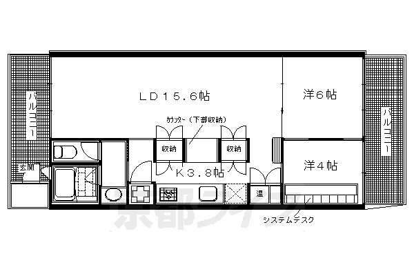 2LDK：洋6×洋4×LD15.6×K3.8（64.8㎡）