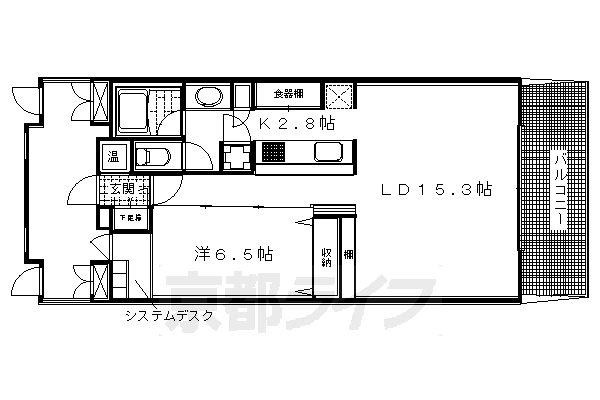 1LDK：洋6.5×LD15.3×K2.8（62.31㎡）