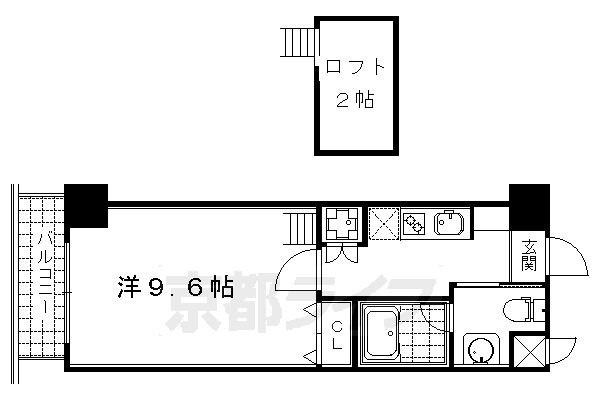 1K：洋9.6×K2×ロフト2（29.9㎡）