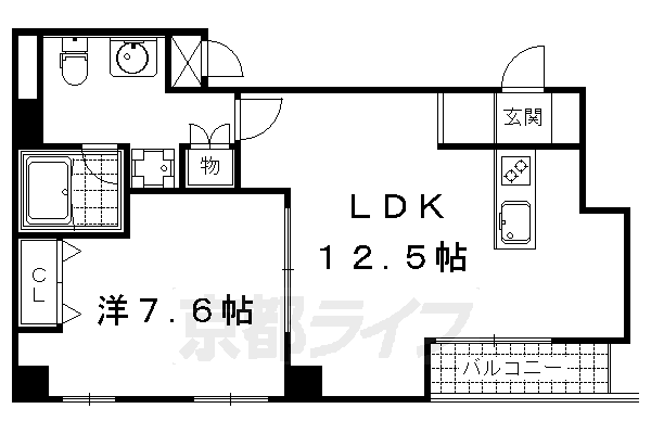 1LDK：洋7.6×LDK12.5（48.68㎡）
