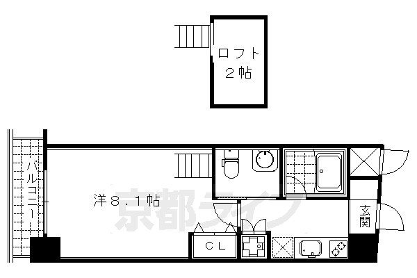 1K：洋8.1×K2×ロフト2（26.92㎡）