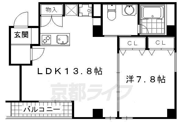 1LDK：洋7.8×LDK13.8（52.88㎡）