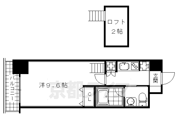 1K：洋9.6×K2×ロフト2（29.9㎡）