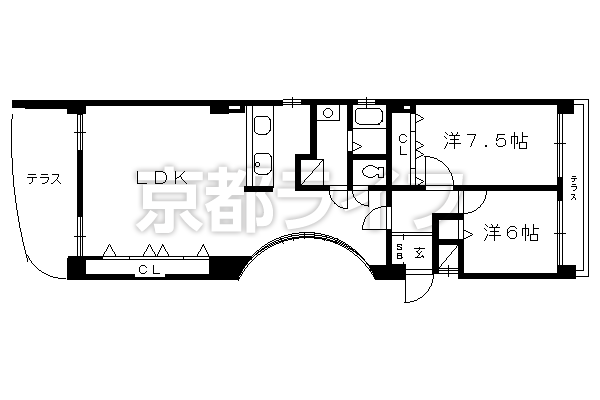 2LDK：洋7.5×洋6×LDK18（83.57㎡）