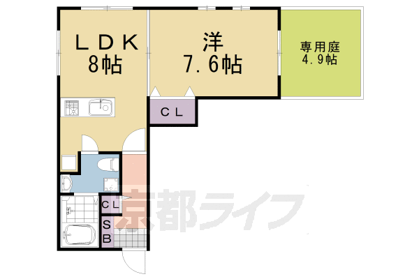 1LDK：洋7.6×LDK8（35.72㎡）