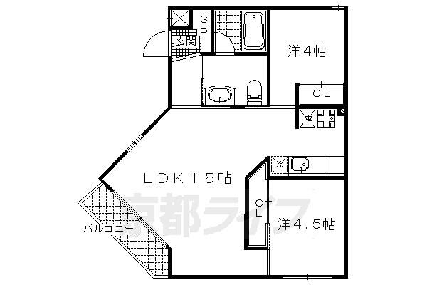 2LDK：洋4.5×洋4×LDK15（53.6㎡）