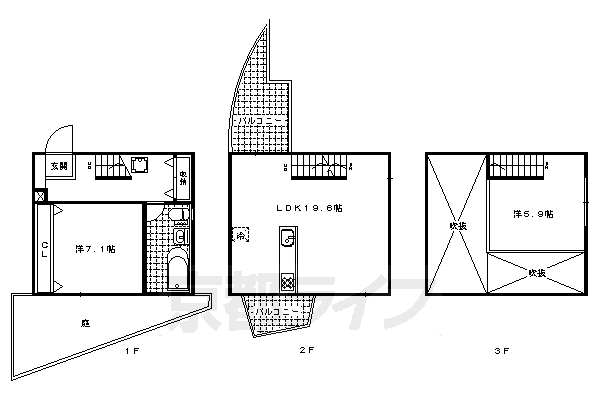 2LDK:洋7.1×洋5.9×LDK19.6(75.33㎡)