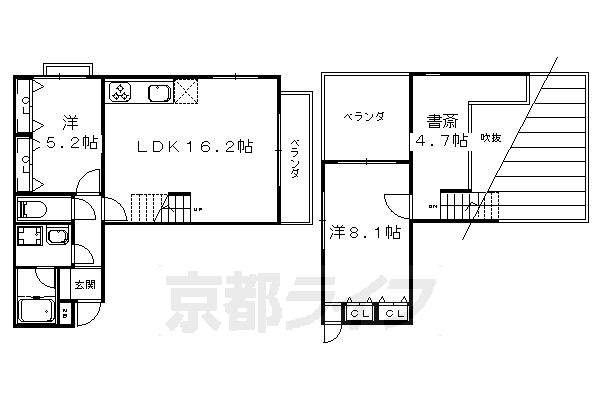 2SLDK：洋8.1×洋5.2×洋4.7×LDK16.2（72.78㎡）