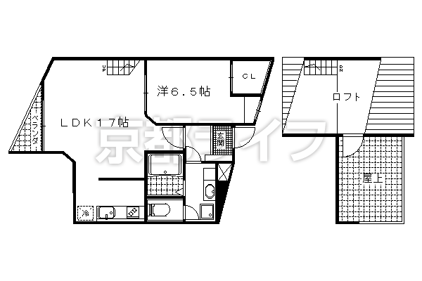 1LDK：洋6.5×LDK17×ロフト8.5（65.8㎡）