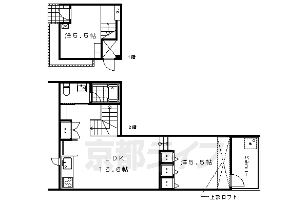 2LDK：洋5.5×洋5.5×LDK16.6（50.68㎡）